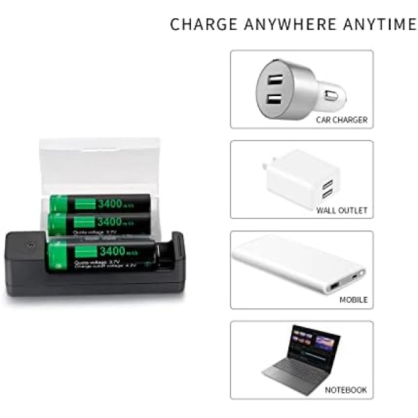 18650 Battery Charger Set, 3.7V Rechargeable Flat-top Battery for Flashlights - Image 5