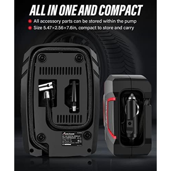 Avid Power Tire 12V Air Compressor w/Digital Pressure Gauge, Car Pump w/LED - Image 4