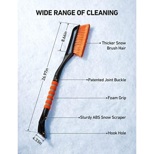 AstroAI 27 Inch Snow Brush and Detachable Ice Scraper with Ergonomic Foam Grip - Image 6