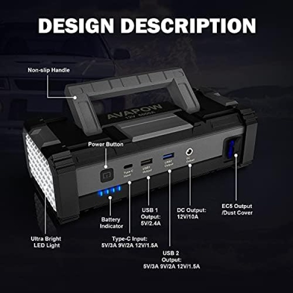 AVAPOW 6000A Car Battery Jump Starter(for All Gas or up to 12L Diesel) - Image 2