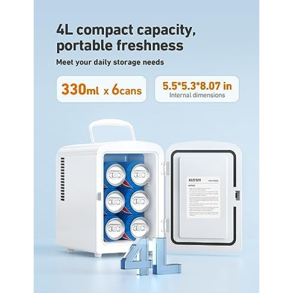AstroAI Mini Fridge, 4 Liter/6 Can AC/DC Portable Thermoelectric Cooler - Image 6