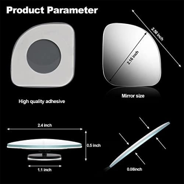 4 Pieces Fan-Shaped Automobile Rear Blind Spot Mirror, 360 Degree Rotating - Image 2