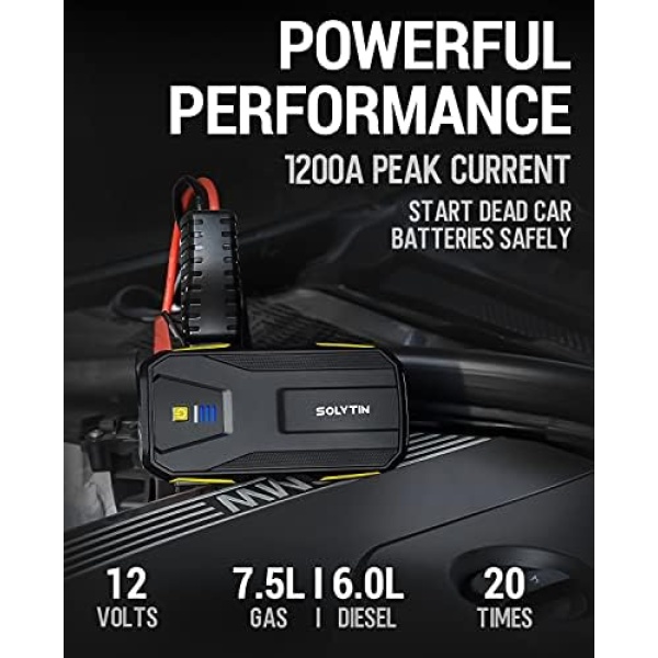 SOLVTIN S6 Multifunctional Jump Starter, 1200A Peak Car Starter for up to 7.0L - Image 2