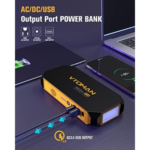 VTOMAN V12 Jump Starter, 3500A(Up to 10L Gas/8L Diesel Engines) USB QC3.0 - Image 5