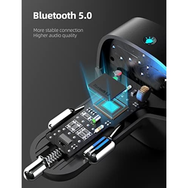 Nulaxy Bluetooth FM Transmitter for Car, Upgraded QC3.0 & 5V/1A Dual USB Charger - Image 6