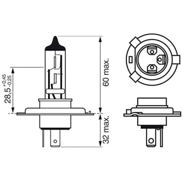 Bosch H4 (472) Pure Light Headlight Bulbs - 12 V 60/55 W P43t - 2 Bulbs - Image 4