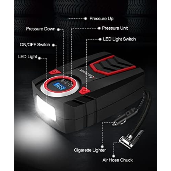 Avid Power Tire 12V Air Compressor w/Digital Pressure Gauge, Car Pump w/LED - Image 6