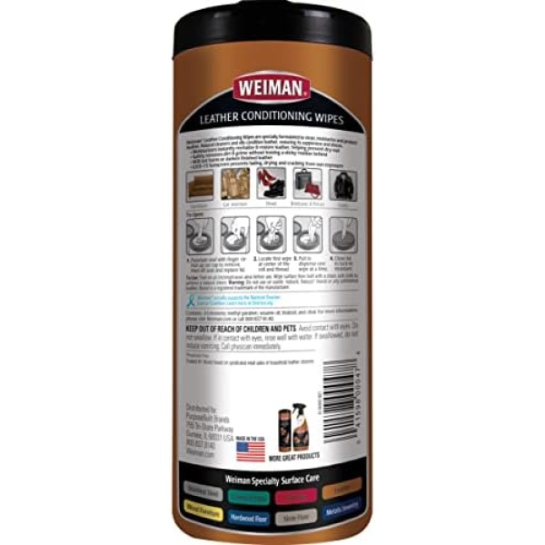 Weiman Leather Cleaner & Conditioner Wipes With UV Protection - Image 2