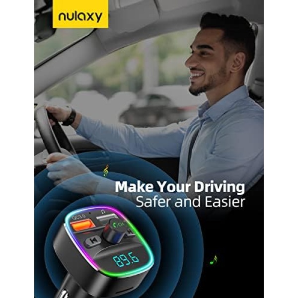 Nulaxy Bluetooth FM Transmitter for Car, Upgraded QC3.0 & 5V/1A Dual USB Charger - Image 7