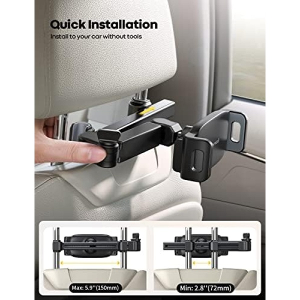 Lamicall Car Headrest Tablet Holder - [Extension Arm] 2023 Adjustable Tablet Car - Image 4