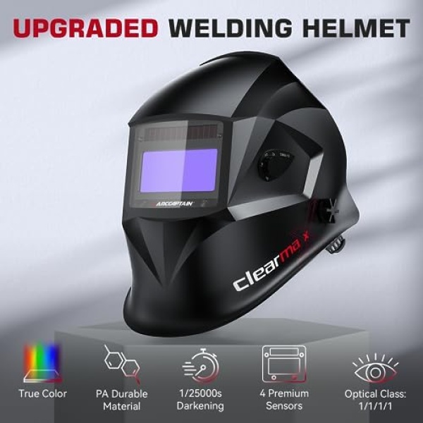 ARCCAPTAIN Large Viewing Screen Welding Helmet, 1/1/1/1 Top Optical Clarity Auto - Image 4