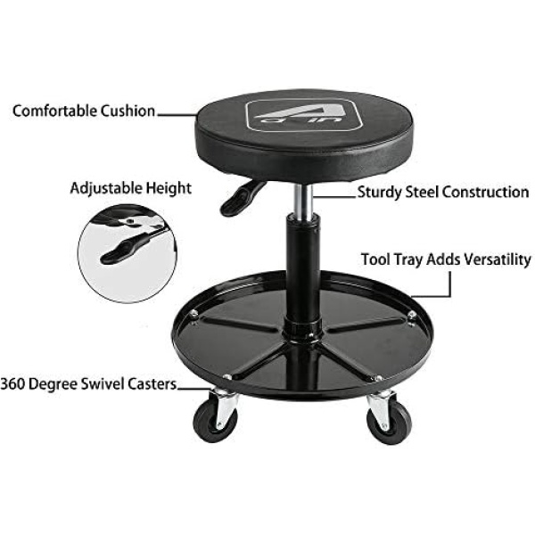 Aain LT2A Heavy-Duty Adjustable Mechanic's Roller Seat Adjustable Rolling Stool - Image 2