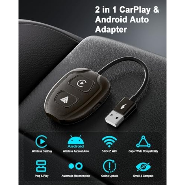 LXJADAP 2-in-1 Wireless CarPlay Adapter & Android Auto Wireless Car - Image 3