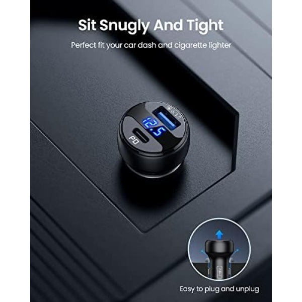 Car Charger USB C, INIU 66W Total Car Charger Fast Charging, All-Metal Mini 3A - Image 4