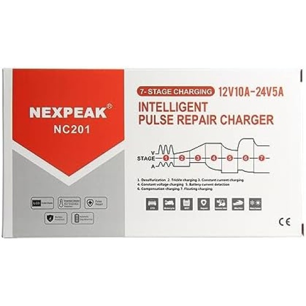 10-Amp Car Battery Charger, 12V and 24V Smart Fully Automatic Battery Charger - Image 8