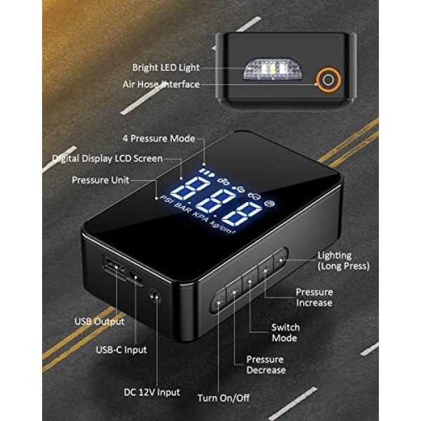 Portable Air Compressor, Tire Inflator, 12V Portable Air Pump with 6000mAh - Image 3