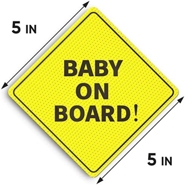 Baby On Board Sticker Sign - Essential for Cars - 5" by 5" - Bright Yellow and - Image 2