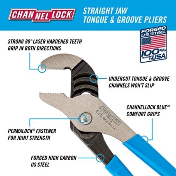 Channellock 426 6.5-Inch Straight Jaw Tongue&Groove Pliers|Groove Joint Plier - Image 2
