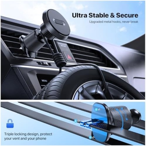 Miracase Magnetic Car Phone Holder, [Military-Grade Steel Double Hooks] Cell - Image 5