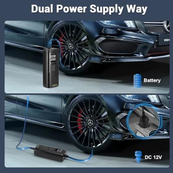 Tire Inflator, 2-in-1 Portable Air Compressor 2X Faster Inflation Cordless Tire - Image 2