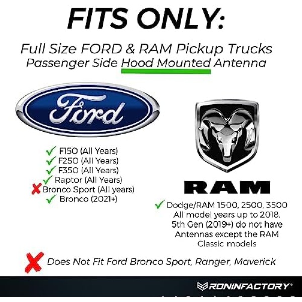 RONIN FACTORY Bullet Antenna for Ford F150 F250 F350 Super Duty Ford Raptor - Image 2