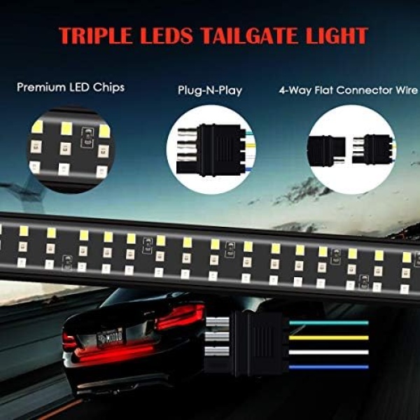 432LEDS Triple Row Tailgate Light Bar, 60 Inch Tail Strip Light Bar for Trucks - Image 2