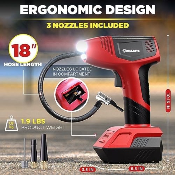 Bullseye Portable Air Compressor Tire Inflator, Handheld Electric Air Pump - Image 6