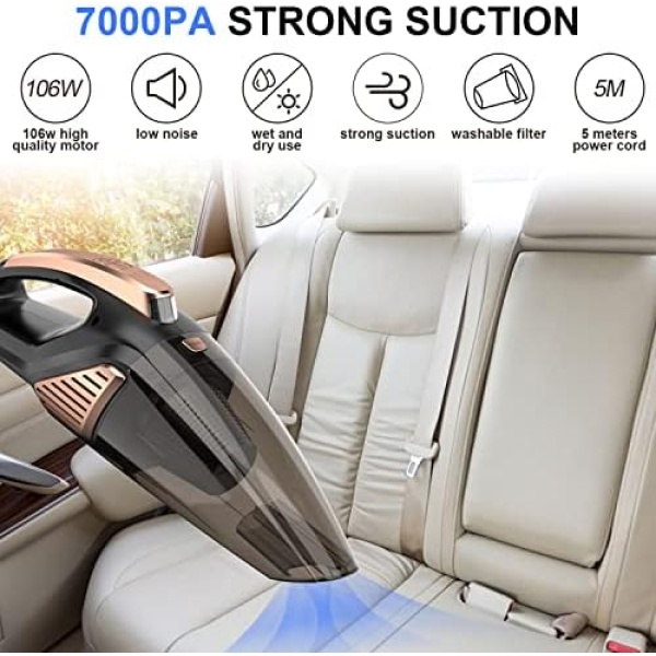 Banaton Car Vacuum Cleaner 7000PA 106W 12V Car Vacuum with LED Light Low Noise - Image 6