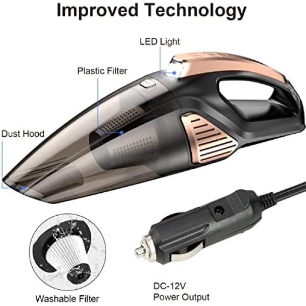 Banaton Car Vacuum Cleaner 7000PA 106W 12V Car Vacuum with LED Light Low Noise - Image 5