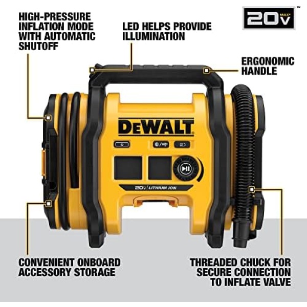 DEWALT 20V MAX* Cordless Tire Inflator, Tool Only (DCC020IB), Black-v99 - Image 2