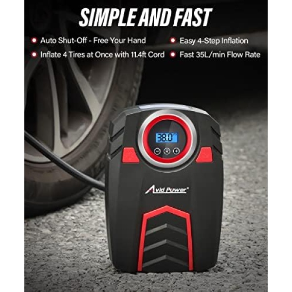Avid Power Tire 12V Air Compressor w/Digital Pressure Gauge, Car Pump w/LED - Image 2