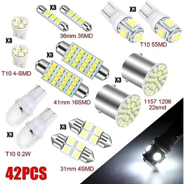 AUCELI 42 Pcs Car LED Bulbs, Auto Interior Light Kit Set, Super Bright T10 - Image 2