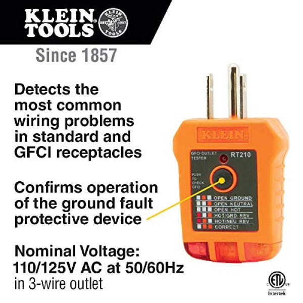 Klein Tools RT210 Outlet Tester, Receptacle Tester for GFCI / Standard North - Image 2
