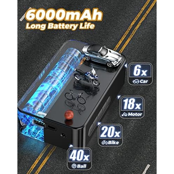 Portable Air Compressor, Tire Inflator, 12V Portable Air Pump with 6000mAh - Image 5