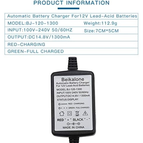 12V Sealed Lead Acid (SLA) Battery Charger 1300mA, with Short Circuit Protection - Image 2