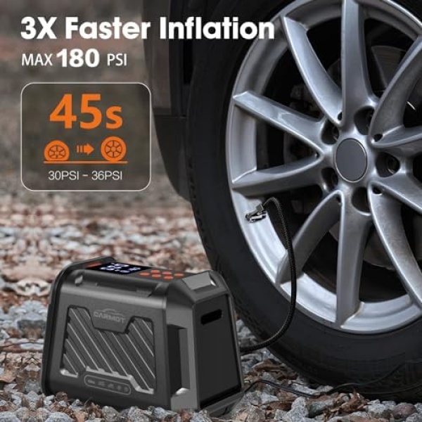 Carmot Tire Inflator Portable Air Compressor for Car, 180 PSI 3X Faster Cordless - Image 2