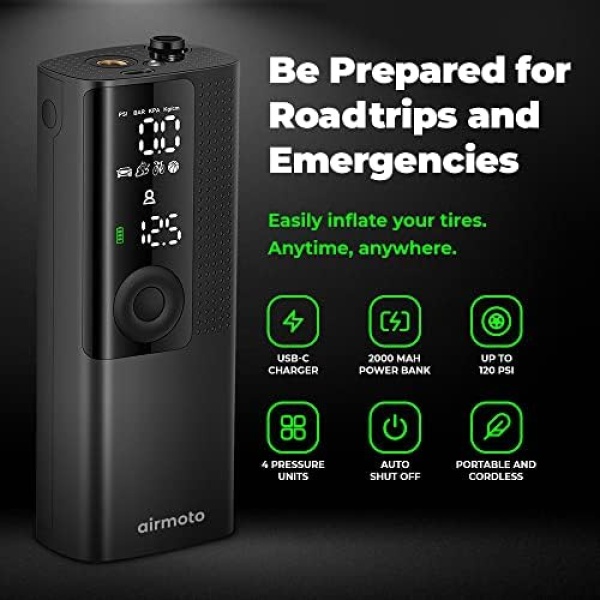 Airmoto Tire Inflator Portable Air Compressor/Pump for Car Tires w/Digital Tire - Image 4