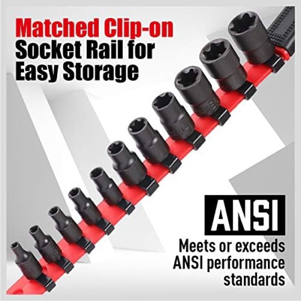 SEDY 11-Piece E-Torx Socket Set - Star Socket Set with Socket Rail - Image 5