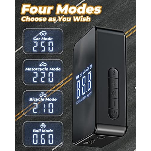 Portable Air Compressor, Tire Inflator, 12V Portable Air Pump with 6000mAh - Image 4