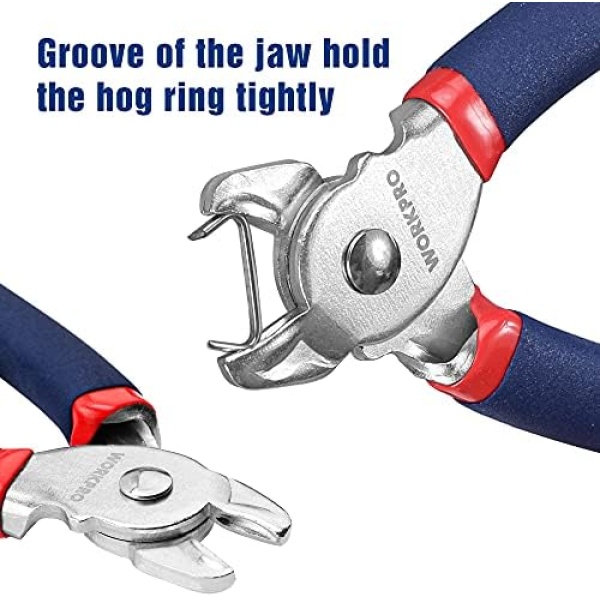 WORKPRO Hog Ring Pliers with 500 Pcs 3/4" Hog Rings, Galvanized Steel Hog Rings - Image 4