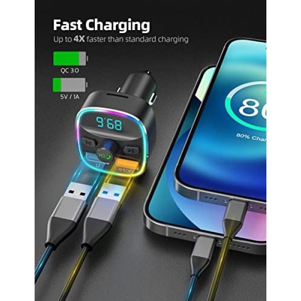 Nulaxy Bluetooth FM Transmitter for Car, Upgraded QC3.0 & 5V/1A Dual USB Charger - Image 3