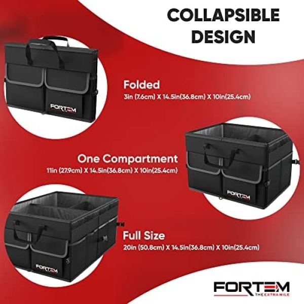 FORTEM Car Trunk Organizer, Car Storage Organizer, Collapsible Multi Compartment - Image 6