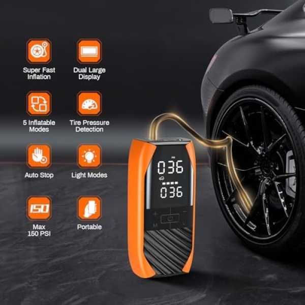 Kapopop K1 Tire Inflator Portable Air Compressor,150 PSI Electric Air Pump - Image 8