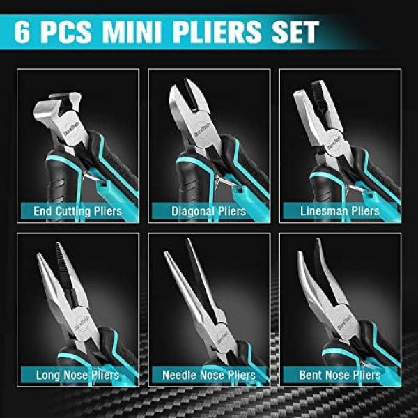 DURATECH Mini Pliers Set, 6PCS Jewelry Pliers Set, CRV Construction - Image 2