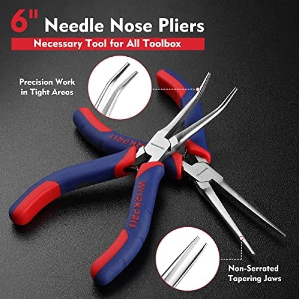 WORKPRO 2-Piece 6" Mini Needle Nose Pliers Set, Long Nose Pliers, Bent Nose - Image 2