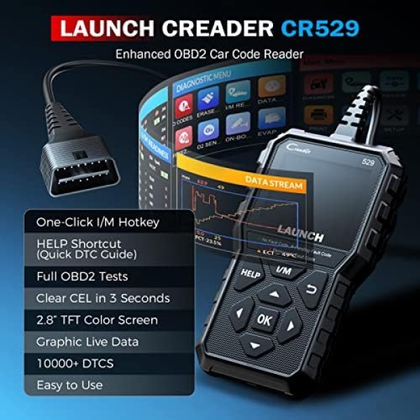 LAUNCH OBD2 Scanner CR529 One-Click I/M, Full OBDII Code Reader, 5 Years Quality - Image 2