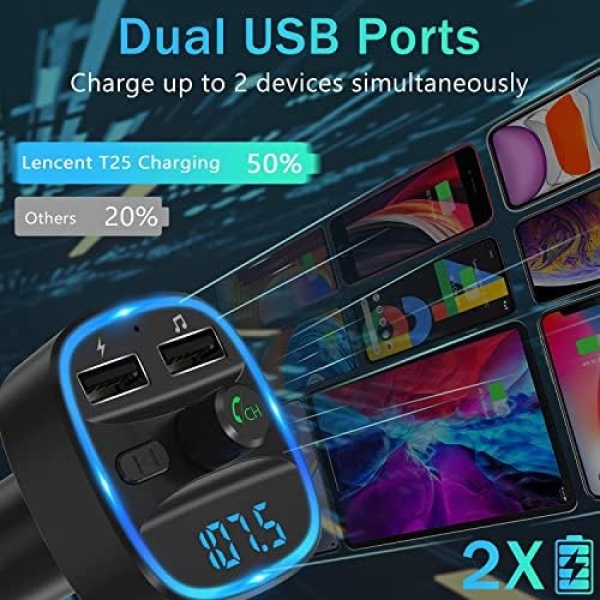 LENCENT FM Transmitter, Bluetooth FM Transmitter Wireless Radio Adapter Car Kit - Image 3