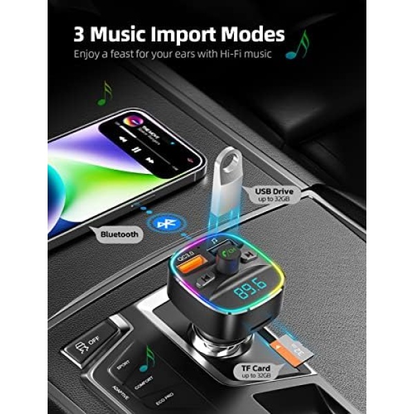Nulaxy Bluetooth FM Transmitter for Car, Upgraded QC3.0 & 5V/1A Dual USB Charger - Image 4