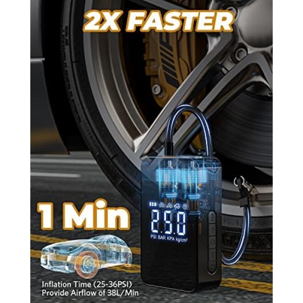 Portable Air Compressor, Tire Inflator, 12V Portable Air Pump with 6000mAh - Image 2