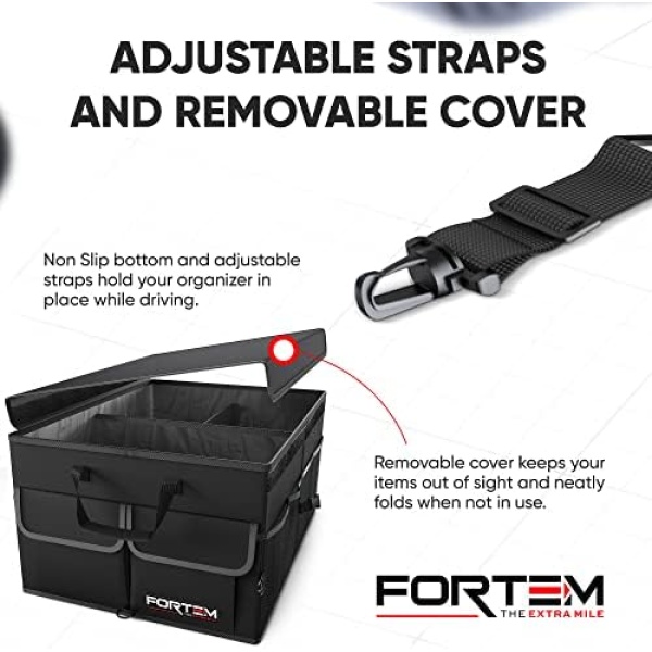 FORTEM Car Trunk Organizer, Car Storage Organizer, Collapsible Multi Compartment - Image 5